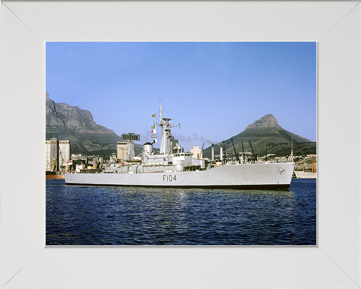 HMS Dido (F104) Royal Navy Leander Class Frigate Leaving Harbour Photo Print Wall Art Decor Posters, Prints, & Visual Artwork Hampshire Prints 10 x 8 White Frame No