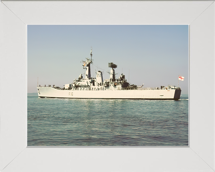 HMS Diomede (F16) Royal Navy Leander Class Frigate Leaving Portsmouth Photo Print Wall Art Decor Posters, Prints, & Visual Artwork Hampshire Prints 10 x 8 White Frame No