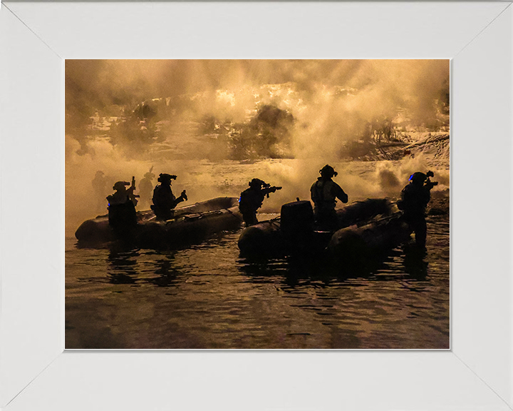 Royal Marines beach assault at Night live firing Photo Print 30 Commando Wall Art Military Decor UK Posters, Prints, & Visual Artwork Hampshire Prints 10 x 8 White Frame No