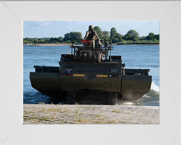 M3 Amphibious Bridging Vehicle splashing In Photo Print - British Army Vehicle Hampshire Prints 10 x 8 White Frame No