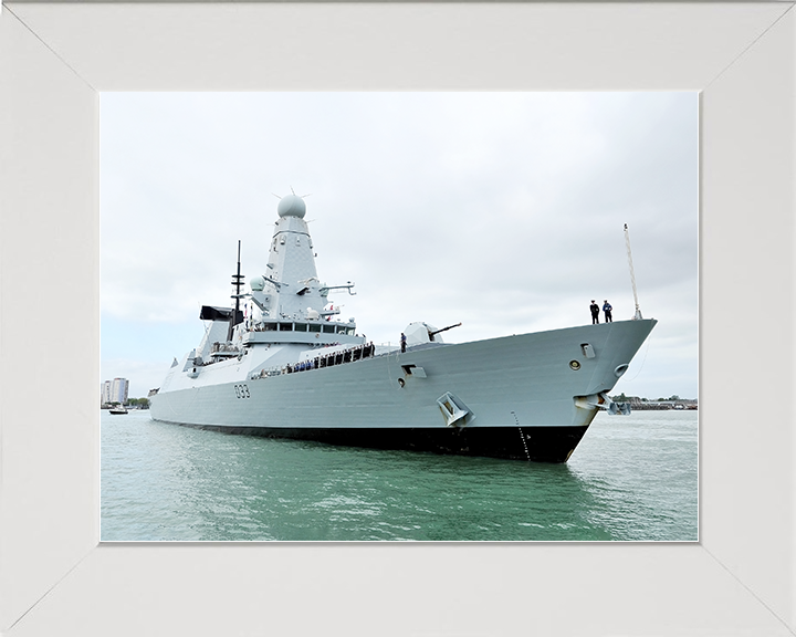 HMS Dauntless (D33) Royal Navy Type 45 Destroyer Entering Harbour Photo Print Wall Art Decor Posters, Prints, & Visual Artwork Hampshire Prints 10 x 8 White Frame No