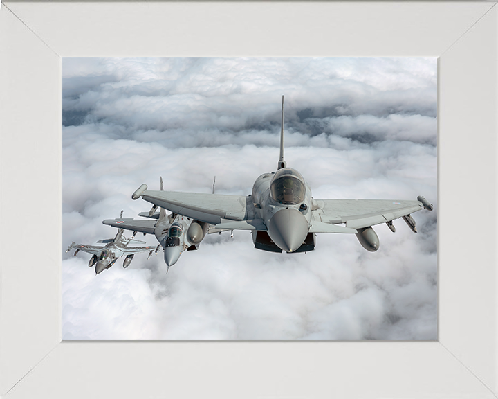 RAF Typhoon an F-16 and MiG-29 Jets Photo Print - Royal Air Force Aircraft Hampshire Prints 10 x 8 White Frame No