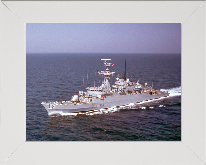 HMS Ardent (F184) Photo Print - High Port Side View - Royal Navy Type 21 Frigate Hampshire Prints 10 x 8 White Frame No