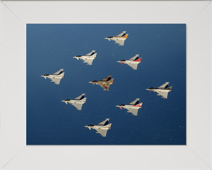 RAF Typhoon diamond 9 formation Photo Print - Royal Air Force Aircraft Hampshire Prints 10 x 8 White Frame No