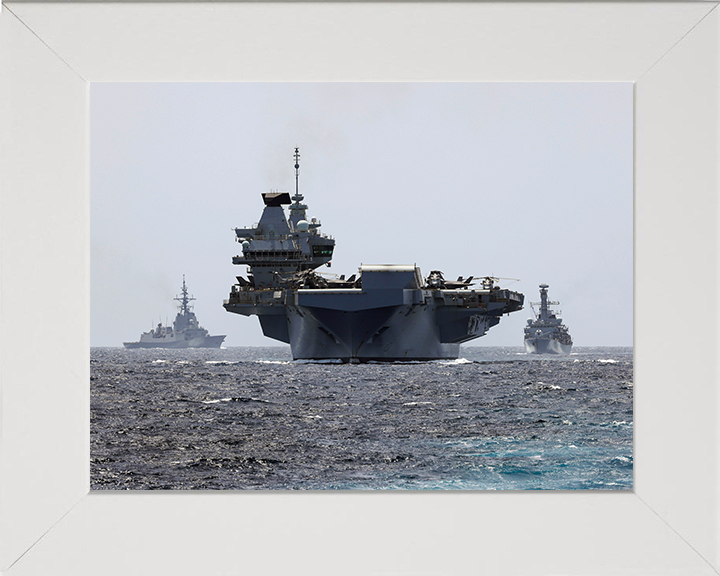 HMS Prince of Wales (R09) Photo Print - The Red Sea 2025 - Royal Navy Queen Elizabeth Class Aircraft Carrier Hampshire Prints 10 x 8 White Frame No