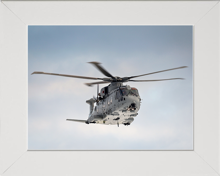 Merlin MK4 Helicopter Front View in Flight 2026 Royal Navy Aircraft Photo Print Wall Art Naval Decor UK Posters, Prints, & Visual Artwork Hampshire Prints 10 x 8 White Frame No