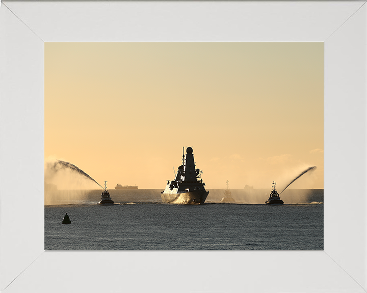 HMS Dauntless (D33) Photo Print - With Tugs 2025 - Royal Navy Type 45 Destroyer Posters, Prints, & Visual Artwork Hampshire Prints 10 x 8 White Frame No
