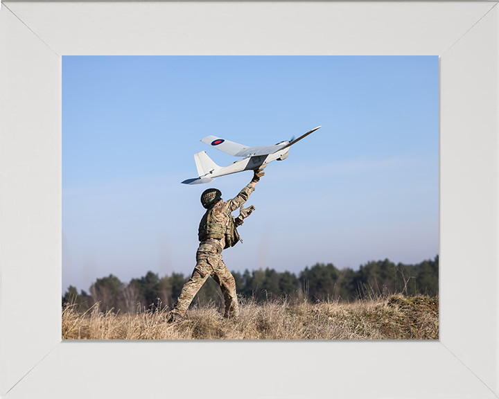 Soldier launches the PUMA UAS Photo Print - British Army Hampshire Prints 10 x 8 White Frame No