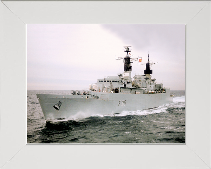 HMS Brilliant (F90) Royal Navy Type 22 Frigate At Sea Port Bow View Photo Print Wall Art Naval Decor Posters, Prints, & Visual Artwork Hampshire Prints 10 x 8 White Frame No