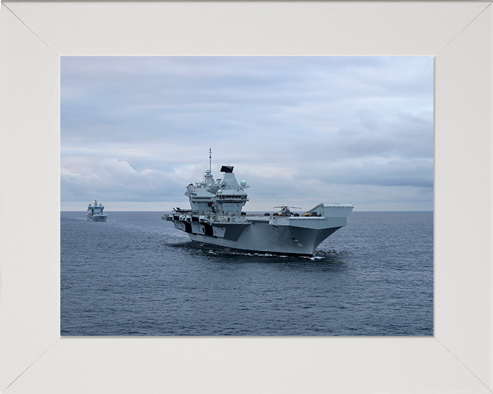 HMS Prince of Wales (R09) Photo Print - At Sea 2024 - Royal Navy Queen Elizabeth Class Aircraft Carrier Hampshire Prints 10 x 8 White Frame No