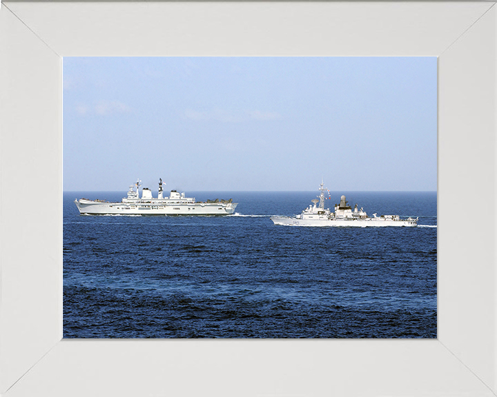HMS Illustrious (R06) Photo Print - With USS Jean Bart - Royal Navy Invincible Class Aircraft Carrier Hampshire Prints 10 x 8 White Frame No
