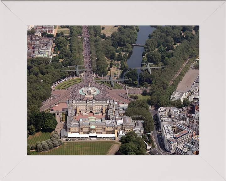 RAF C-130J Hercules over Buckingham Palace Photo Print - Royal Air Force Aircraft Hampshire Prints 10 x 8 White Frame No