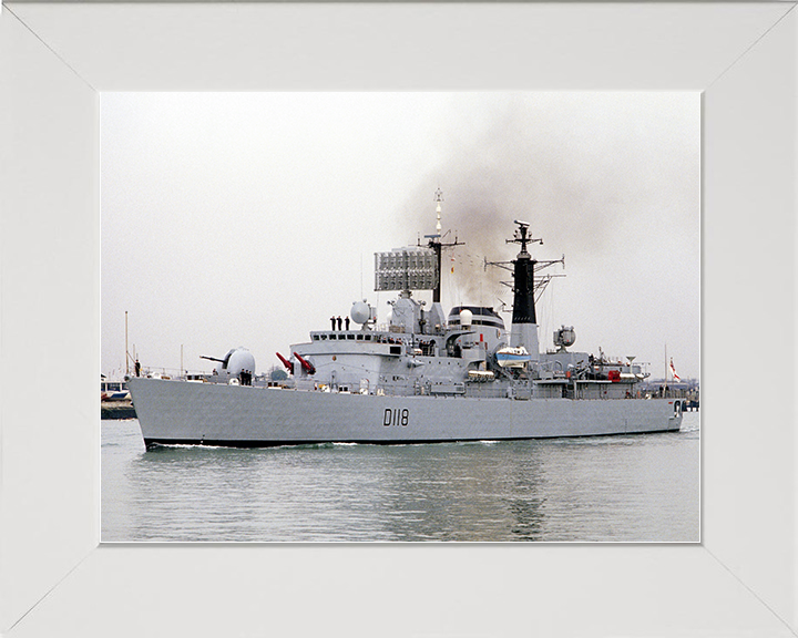 HMS Coventry (D118) Royal Navy Type 42 Destroyer Leaving Harbour Photo Print Wall Art Decor Posters, Prints, & Visual Artwork Hampshire Prints 10 x 8 White Frame No