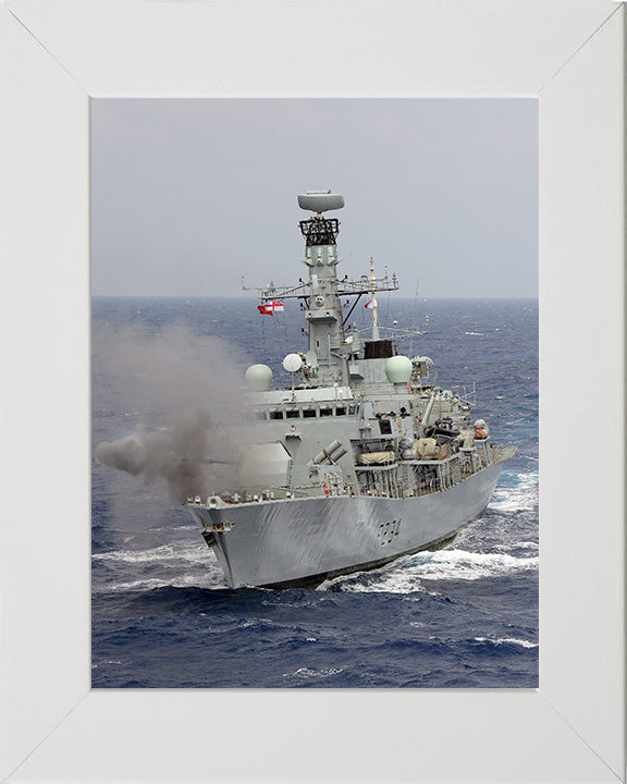 HMS Iron Duke (F234) Photo Print - Fires 4.5 Inch Gun - Royal Navy Type 23 Frigate Hampshire Prints 10 x 8 White Frame No