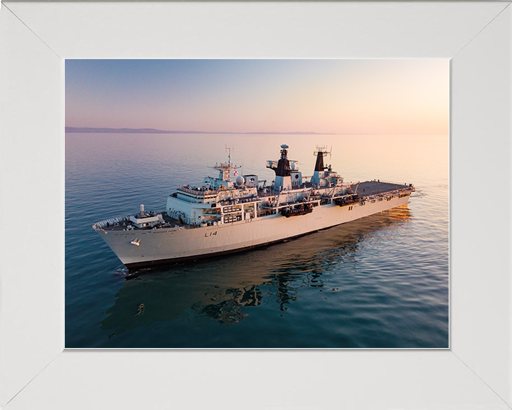 HMS Albion (L14) Royal Navy Albion Class Amphibious Ship At Sunset Photo Print Wall Art Naval Decor Posters, Prints, & Visual Artwork Hampshire Prints 10 x 8 White Frame No