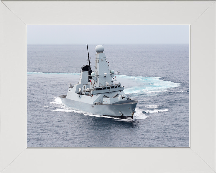 HMS Daring (D32) Royal Navy Type 45 Destroyer Making Turns Photo Print Wall Art Decor Posters, Prints, & Visual Artwork Hampshire Prints 10 x 8 White Frame No