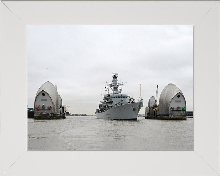HMS Westminster (F237) Photo Print - Thames Barrier 2011 - Royal Navy Type 23 Frigate Hampshire Prints 10 x 8 White Frame No
