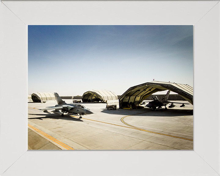 RAF Tornado GR4 Jet at Kandahar airfield in Afghanistan Photo Print - Royal Air Force Aircraft Posters, Prints, & Visual Artwork Hampshire Prints 10 x 8 White Frame No