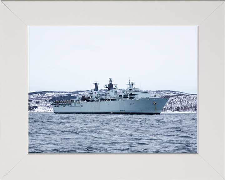 HMS Albion (L14) Royal Navy Albion Class Amphibious Ship Off Norway Photo Print Wall Art Naval Decor Posters, Prints, & Visual Artwork Hampshire Prints 10 x 8 White Frame No