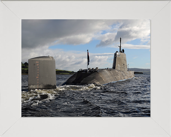 HMS Ambush (S120) Photo Print - Starboard Quarter View 2012 - Royal Navy Astute Class Submarine Hampshire Prints 10 x 8 White Frame No