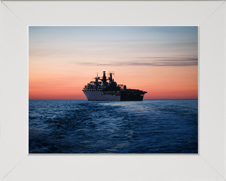 HMS Albion (L14) Royal Navy Albion Class Amphibious Ship Underway at Sunset Photo Print Wall Art Naval Decor Posters, Prints, & Visual Artwork Hampshire Prints 10 x 8 White Frame No