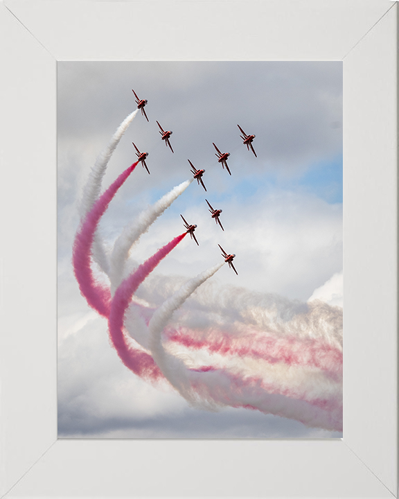RAF Red Arrows Roll Demo 2025 Photo Print - Royal Air Force Aircraft Hampshire Prints 10 x 8 White Frame No