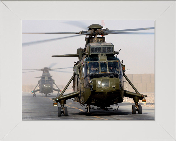 Sea King Mk4 Helicopter Take off from Camp Bastion 2011 Photo Print - Royal Navy Aircraft Posters, Prints, & Visual Artwork Hampshire Prints 10 x 8 White Frame No