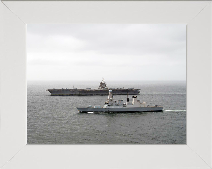 HMS Diamond (D34) Photo Print - With USS Enterprise - Royal Navy Type 45 Destroyer Hampshire Prints 10 x 8 White Frame No