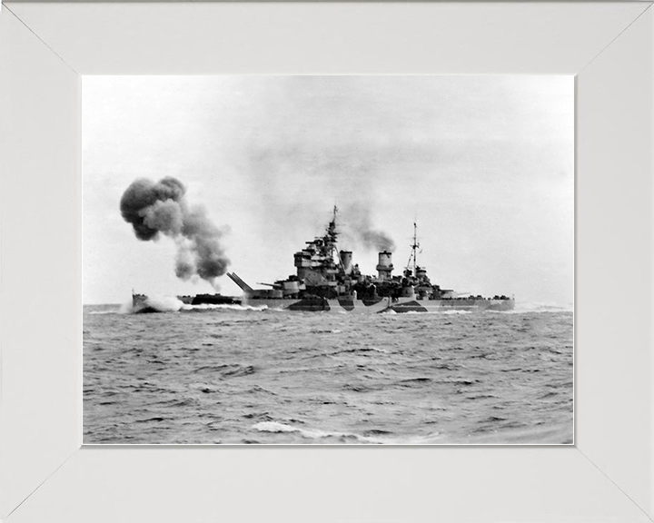 HMS Anson (79) Royal Navy King George V Class Battleship Firing Photo Print Wall Art Decor Posters, Prints, & Visual Artwork Hampshire Prints 10 x 8 White Frame No