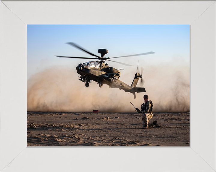 Army Apache Echo Helicopter and JTAC Photo Print - British Army Hampshire Prints 10 x 8 White Frame No