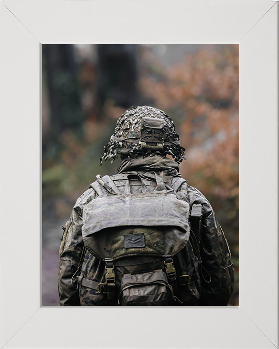 British Army Soldier Officer Cadet Rear Portrait on Exercise Photo Print Wall Art Military Decor Posters, Prints, & Visual Artwork Hampshire Prints 10 x 8 White Frame No