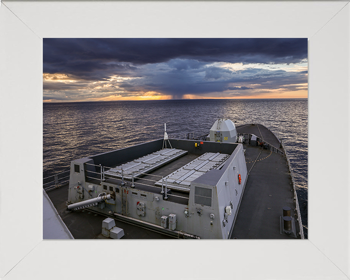 HMS Dragon (D35) Photo Print - Forecastle Sunset - Royal Navy Type 45 Destroyer Hampshire Prints 10 x 8 White Frame No