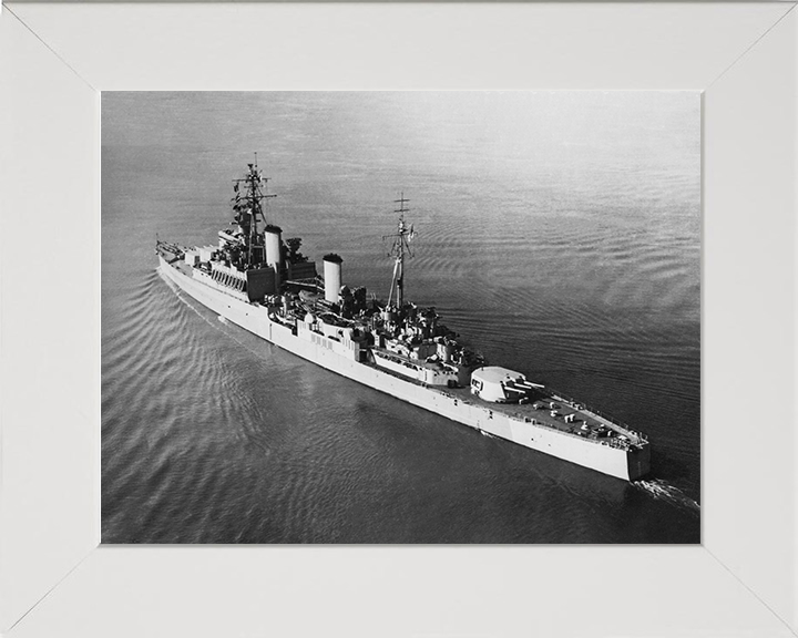 HMS Uganda (66) Photo Print - At Sea 1944 - Royal Navy Fiji Class Light Cruiser Posters, Prints, & Visual Artwork Hampshire Prints 10 x 8 White Frame No