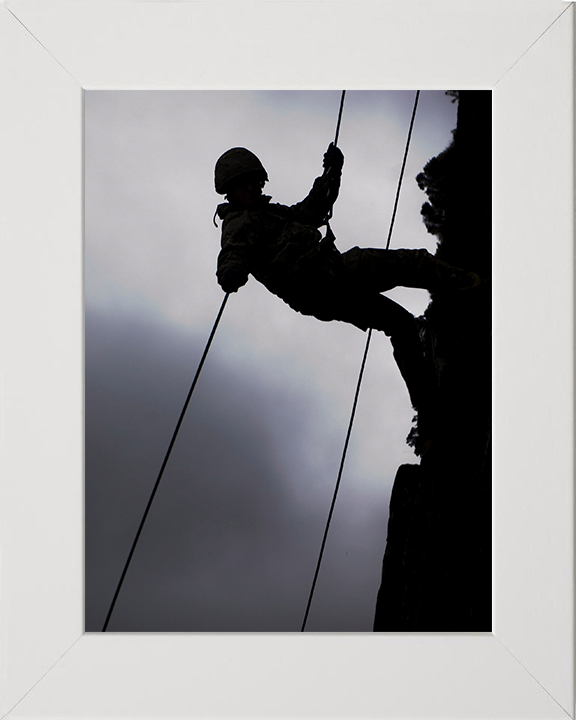 Royal Marine Commando Abseiling silhouette Photo Print - 45 Commando Hampshire Prints 10 x 8 White Frame No