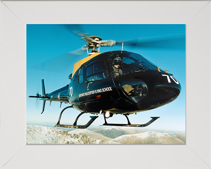 RAF Squirrel training helicopter over Wales Photo Print - Royal Air Force Aircraft Hampshire Prints 10 x 8 White Frame No