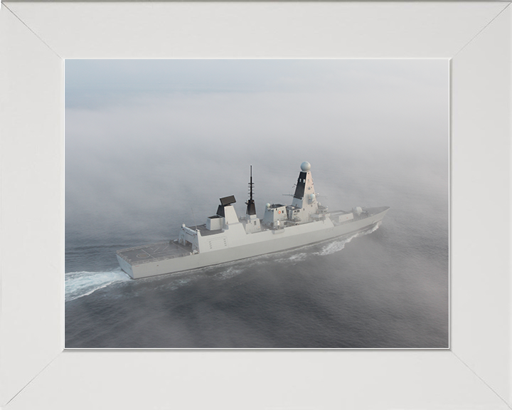 HMS Diamond (D34) Royal Navy Type 45 Destroyer In Fog Photo Print Wall Art Decor Posters, Prints, & Visual Artwork Hampshire Prints 10 x 8 White Frame No