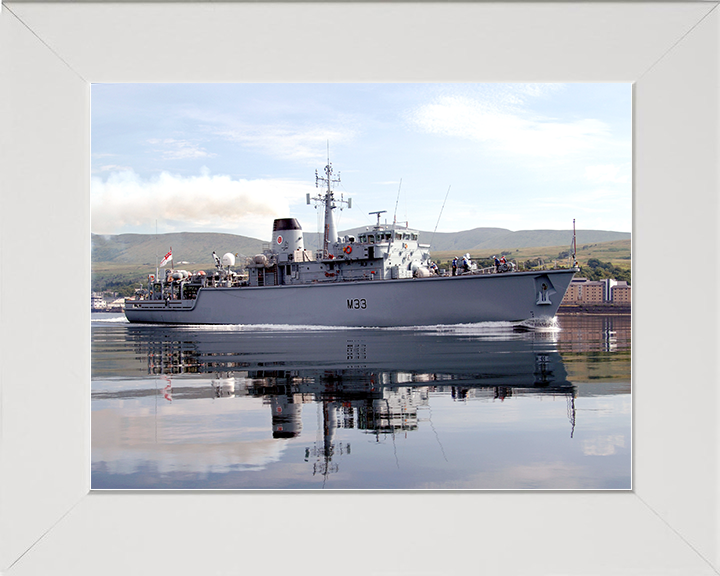 HMS Brocklesby (M33) Royal Navy Hunt Class Mine Warfare Vessel Starboard Side Reflections Photo Print Wall Art Decor Posters, Prints, & Visual Artwork Hampshire Prints 10 x 8 White Frame No