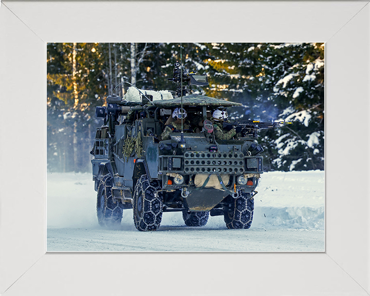 British Army Soldier operating a Jackal 2 Vehicle on Snow Photo Print Wall Art Military Decor Posters Posters, Prints, & Visual Artwork Hampshire Prints 10 x 8 White Frame No