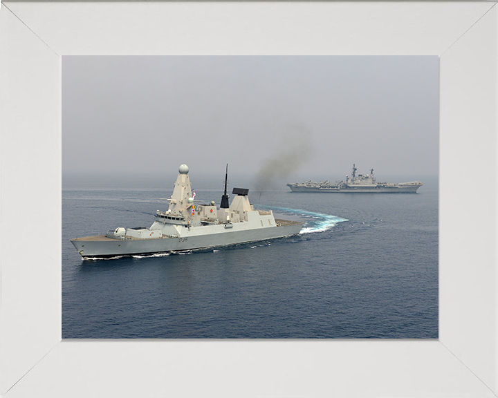 HMS Defender (D36) Photo Print - With INS VIRAAT - Royal Navy Type 45 Destroyer Posters, Prints, & Visual Artwork Hampshire Prints 10 x 8 White Frame No