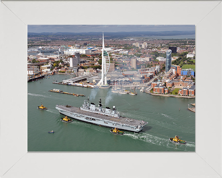 HMS Illustrious (R06) Photo Print - Portsmouth Return 2011 - Royal Navy Invincible Class Aircraft Carrier Hampshire Prints 10 x 8 White Frame No