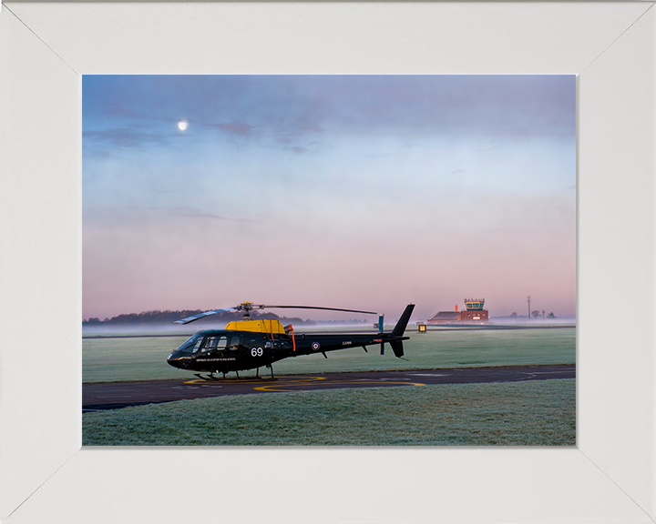 RAF Squirrel training Helicopter at sunrise Photo Print - Royal Air Force Aircraft Hampshire Prints 10 x 8 White Frame No