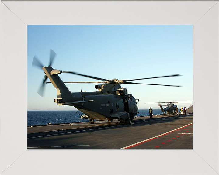 Merlin Helicopter on HMS Illustrious Photo Print - Royal Navy Aircraft Hampshire Prints 10 x 8 White Frame No