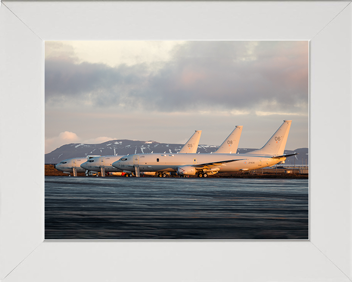 RAF Poseidon MRA1 (P8A) on the Apron at Sunrise Royal Air Force Aircraft Photo Print Wall Art Aviation Decor UK Posters, Prints, & Visual Artwork Hampshire Prints 10 x 8 White Frame No