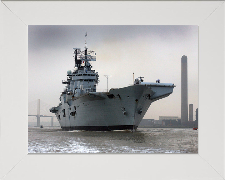 HMS Illustrious (R06) Photo Print - River Thames 2009 - Royal Navy Invincible Class Aircraft Carrier Hampshire Prints 10 x 8 White Frame No