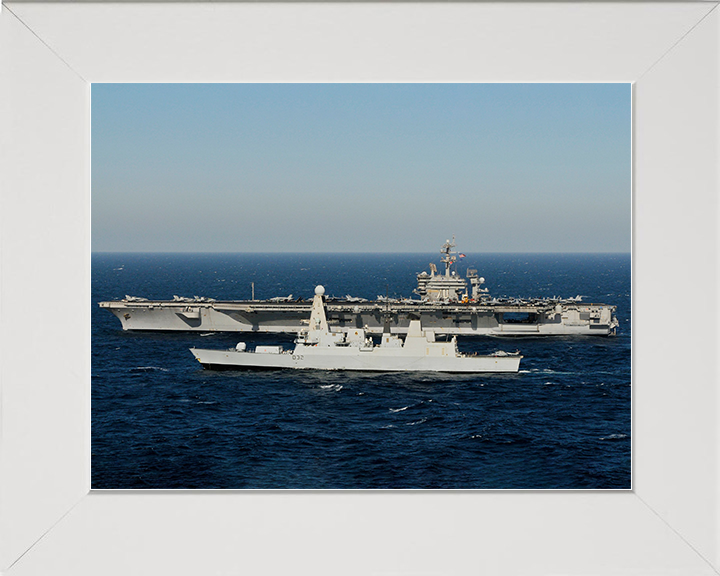 HMS Daring (D32) Royal Navy Type 45 Destroyer With USS Carl Vinson Photo Print Wall Art Decor Posters, Prints, & Visual Artwork Hampshire Prints 10 x 8 White Frame No