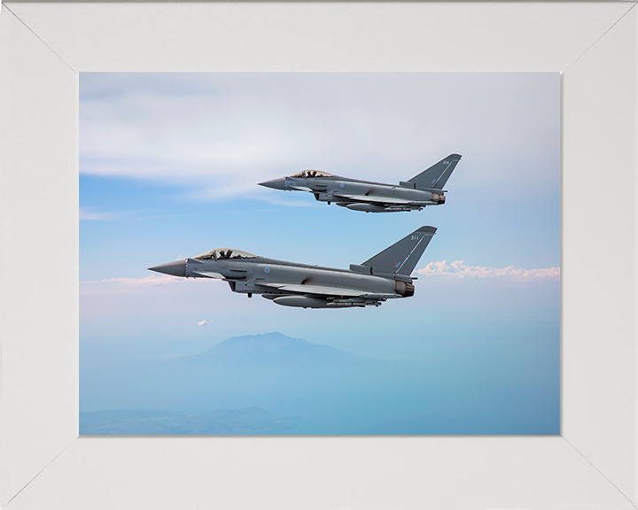 Two RAF Typhoon jets in flight Photo Print - Royal Air Force Aircraft Hampshire Prints 10 x 8 White Frame No