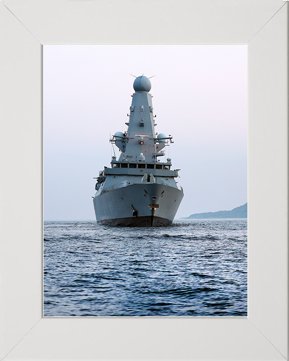 HMS Defender (D36) Royal Navy Type 45 Destroyer Low Bow View Photo Print Wall Art Decor Posters, Prints, & Visual Artwork Hampshire Prints 10 x 8 White Frame No