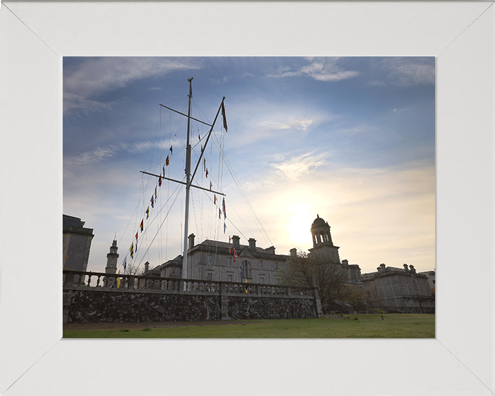 HMS Drake Photo Print - Devonport - Dress Ship - Royal Navy Shore Establishment Hampshire Prints 10 x 8 White Frame No
