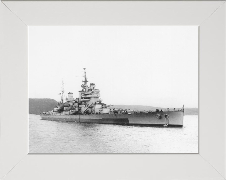 HMS Anson (79) Royal Navy King George V Class Battleship Starboard View Photo Print Wall Art Decor Posters, Prints, & Visual Artwork Hampshire Prints 10 x 8 White Frame No