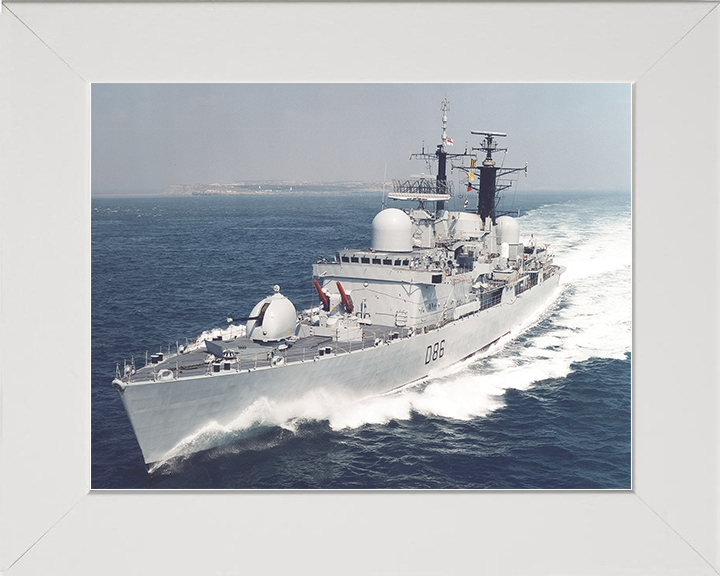 HMS Birmingham (D86) Royal Navy Type 42 Destroyer Port Bow View Photo Print Wall Art Decor Posters, Prints, & Visual Artwork Hampshire Prints 10 x 8 White Frame No